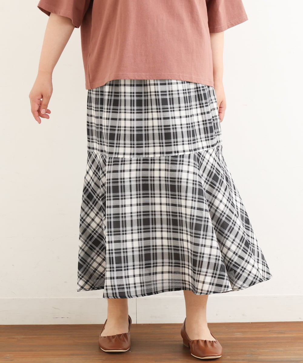 OLHIP14080 eur3(エウルキューブ) 【大きいサイズ/a.v.v×eur3】チェック柄マーメイドスカート ブラック(94)