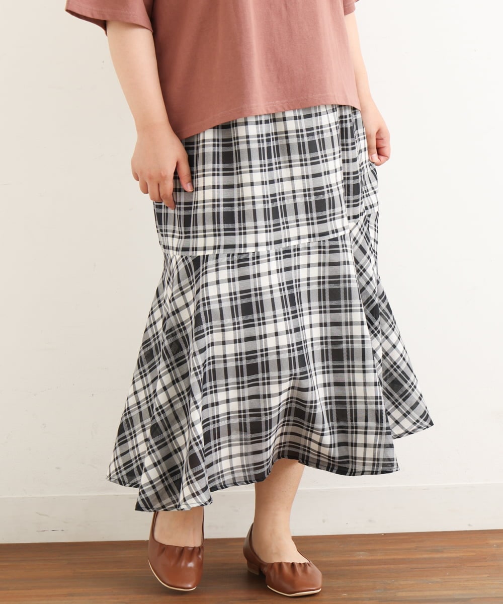 OLHIP14080 eur3(エウルキューブ) 【大きいサイズ/a.v.v×eur3】チェック柄マーメイドスカート ブラック(94)