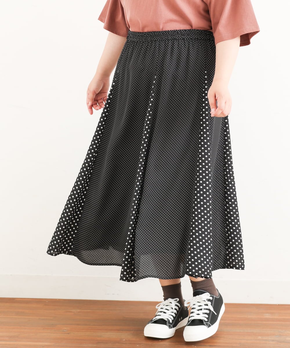 OLHIP15090 eur3(エウルキューブ) 【大きいサイズ】ドット柄マーメイドフレアスカート ブラック(94)