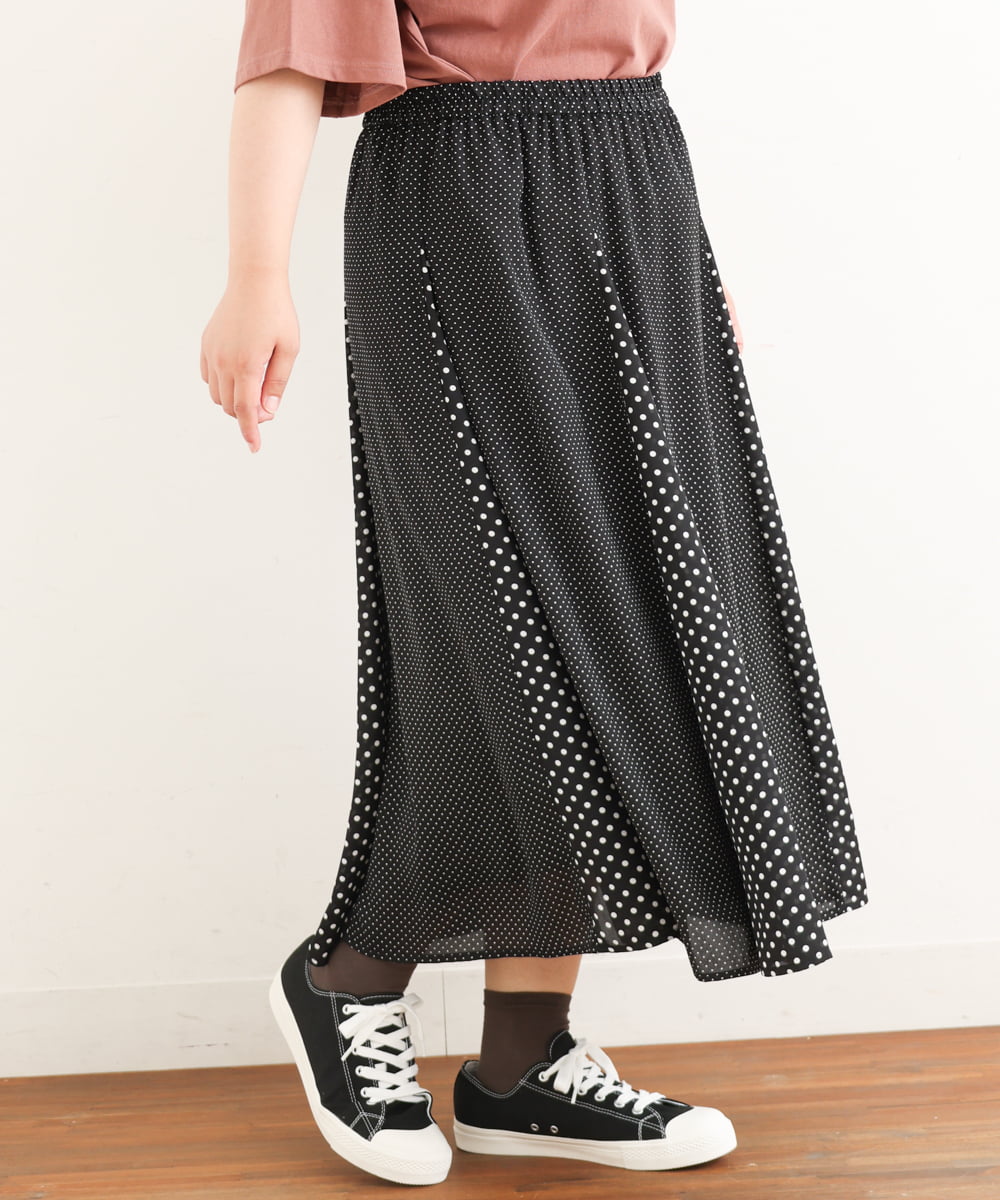 OLHIP15090 eur3(エウルキューブ) 【大きいサイズ】ドット柄マーメイドフレアスカート ブラック(94)