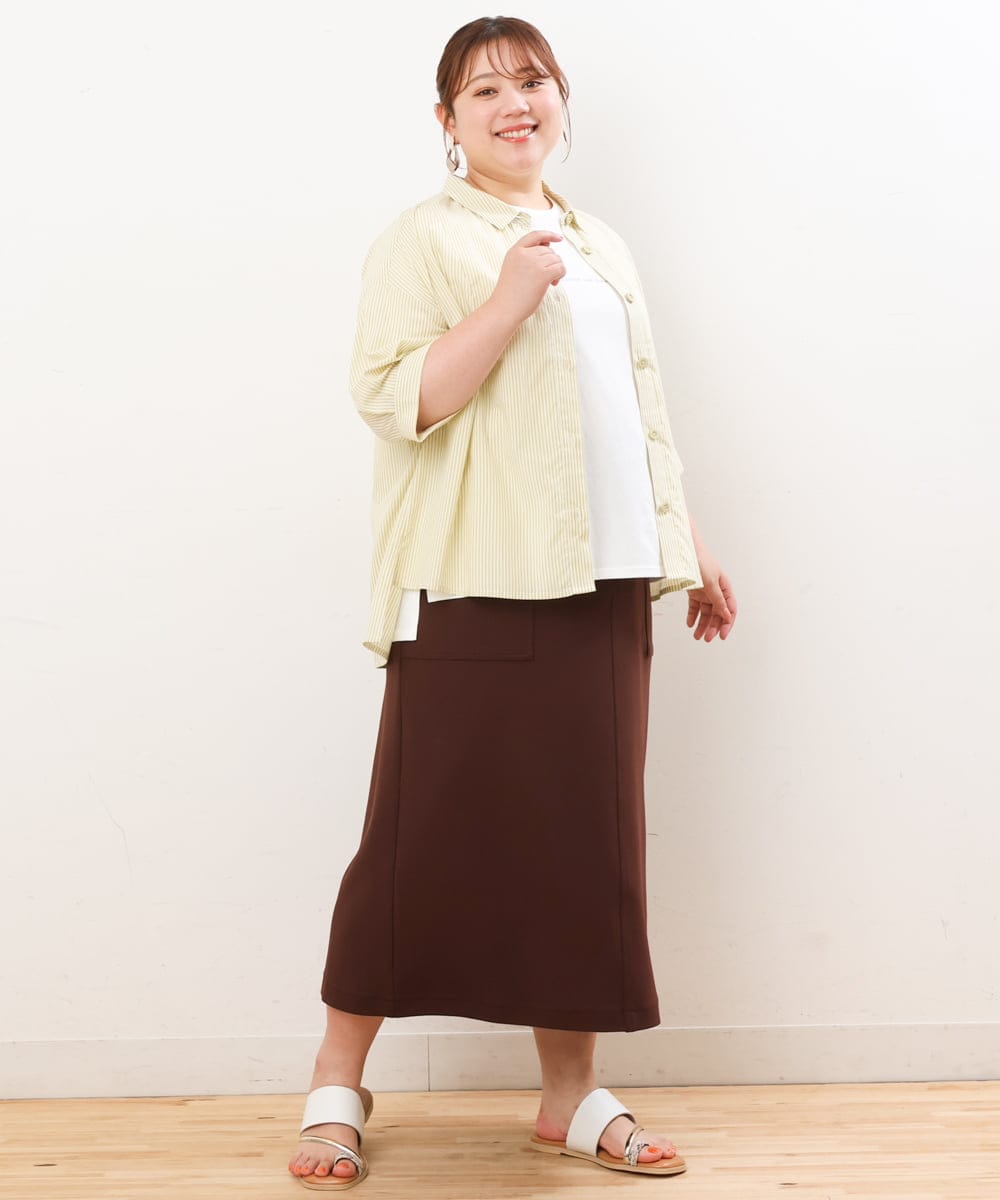 OLHIS18090 eur3(エウルキューブ) 【大きいサイズ】カットジョーゼットタイトスカート ダークブラウン(87)
