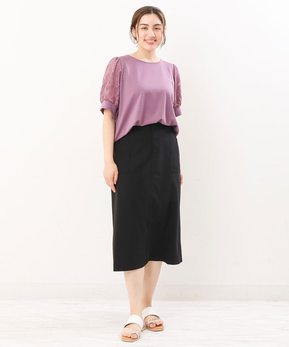 OLHIS18090 eur3(エウルキューブ) 【大きいサイズ】カットジョーゼットタイトスカート ブラック(94)