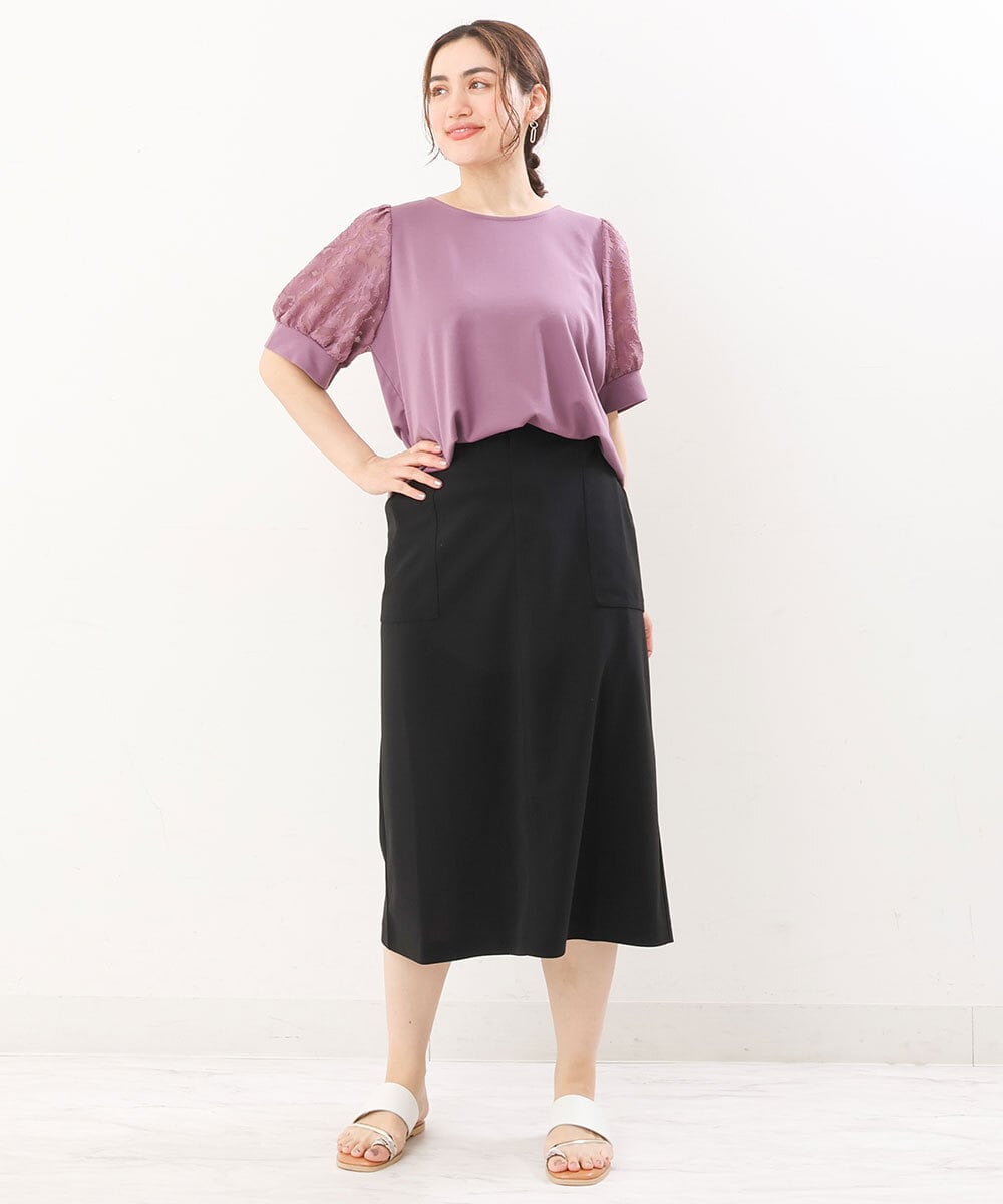OLHIS18090 eur3(エウルキューブ) 【大きいサイズ】カットジョーゼットタイトスカート ブラック(94)