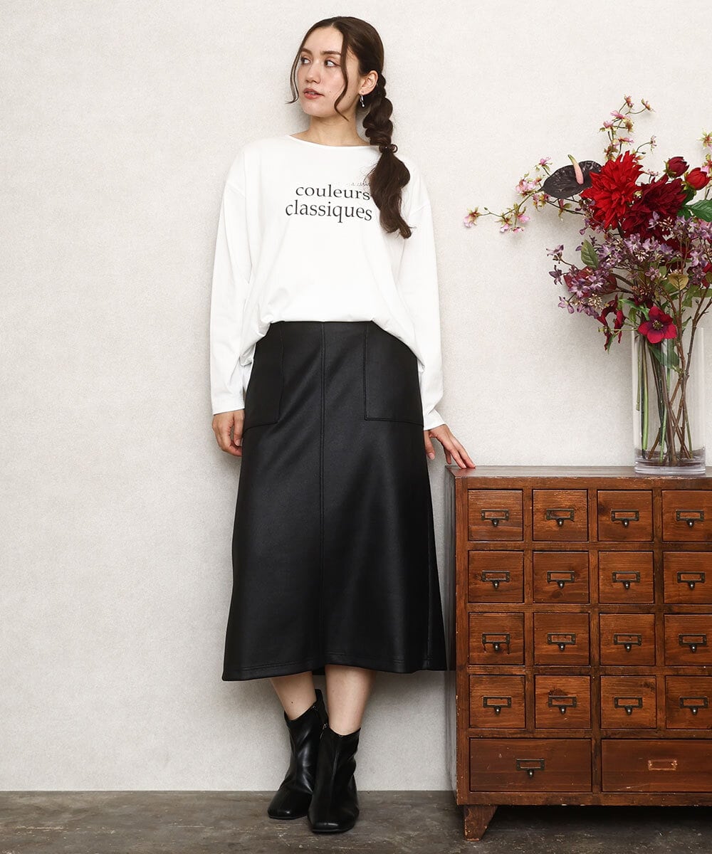 OLHJA01119 eur3(エウルキューブ) 【大きいサイズ】フェイクレザータイトスカート ブラック(94)