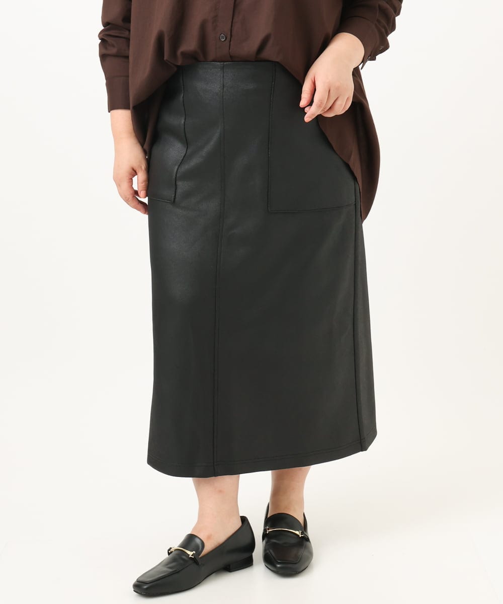 OLHJA01119 eur3(エウルキューブ) 【大きいサイズ】フェイクレザータイトスカート ブラック(94)