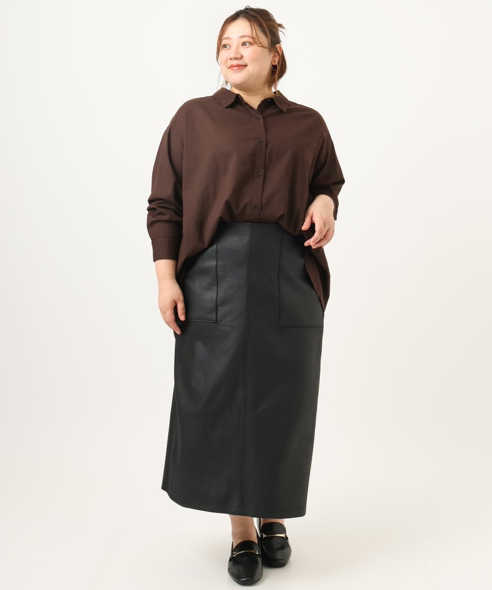 OLHJA01119 eur3(エウルキューブ) 【大きいサイズ】フェイクレザータイトスカート ブラック(94)