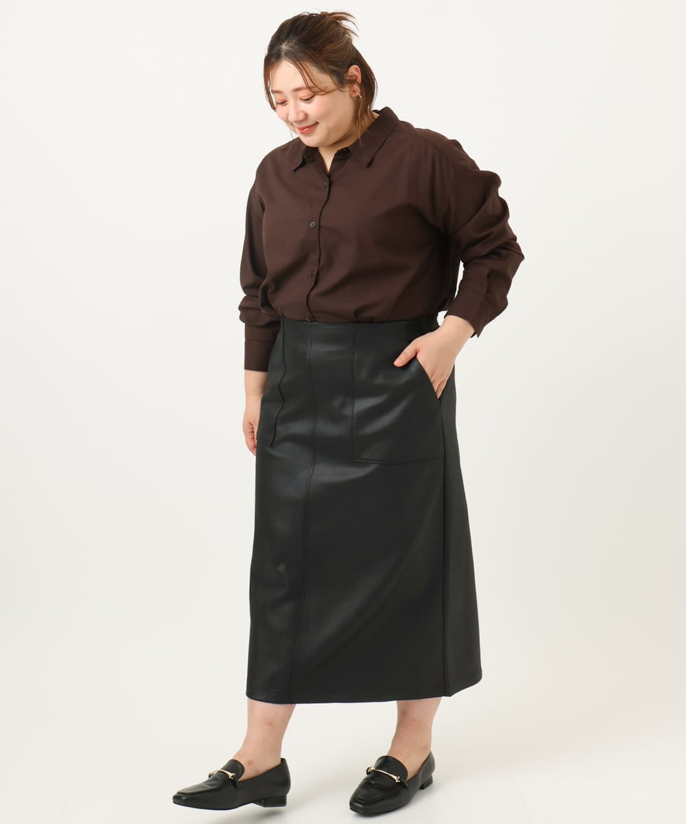 OLHJA01119 eur3(エウルキューブ) 【大きいサイズ】フェイクレザータイトスカート ブラック(94)
