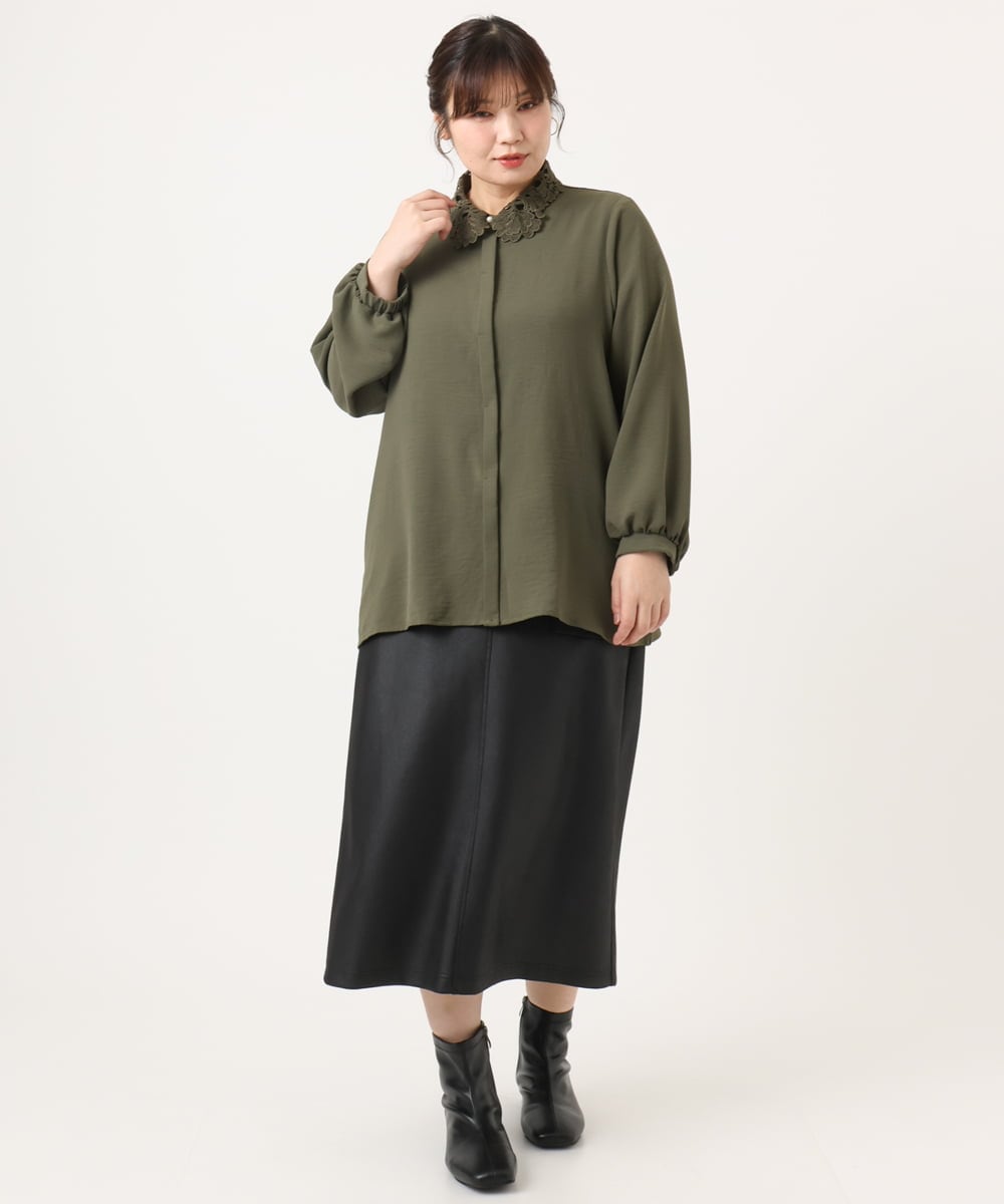 OLHJA01119 eur3(エウルキューブ) 【大きいサイズ】フェイクレザータイトスカート ブラック(94)