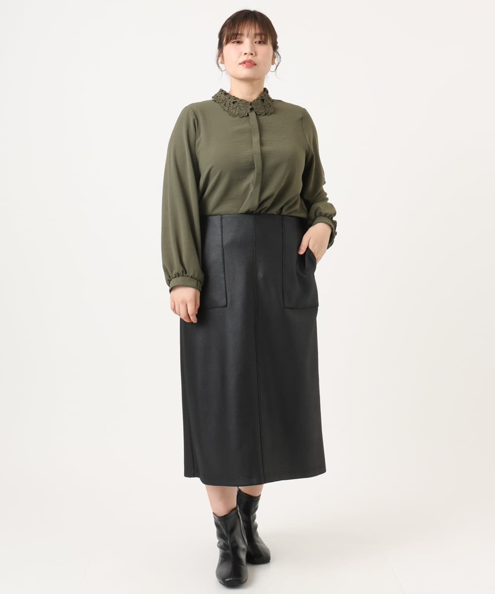 OLHJA01119 eur3(エウルキューブ) 【大きいサイズ】フェイクレザータイトスカート ブラック(94)