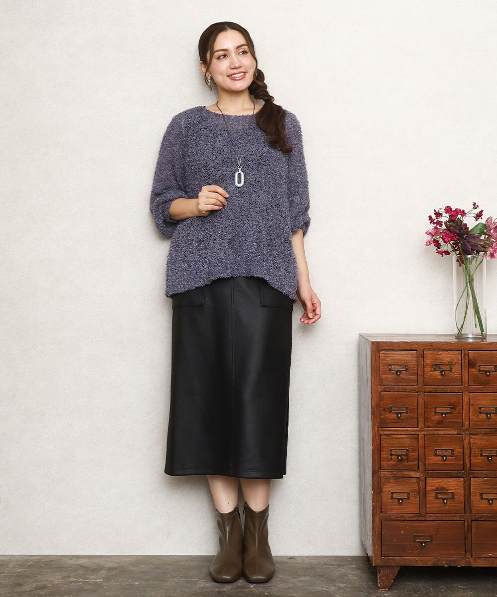 OLHJA01119 eur3(エウルキューブ) 【大きいサイズ】フェイクレザータイトスカート ブラック(94)