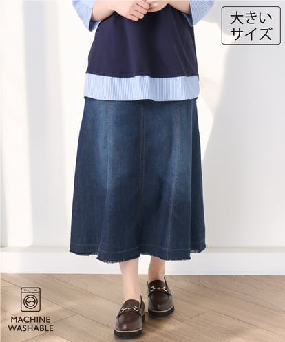 OLHJD03119 eur3 【WEB先行販売】【大きいサイズ/洗える】パネル切り替えデニムスカート