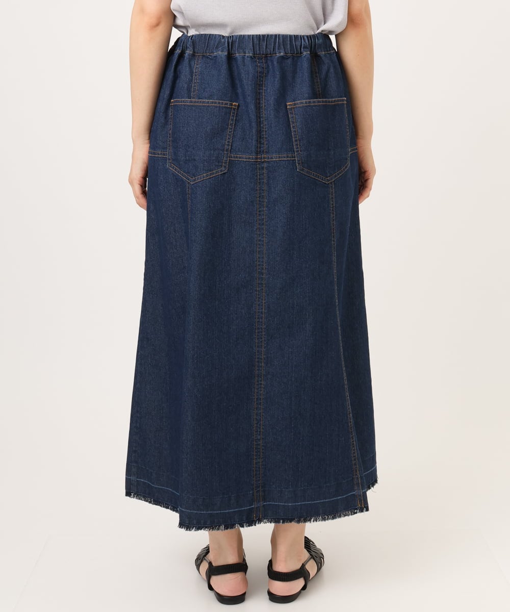 OLHJD03119 eur3(エウルキューブ) 【WEB先行販売】【大きいサイズ/洗える】パネル切り替えデニムスカート ネイビー