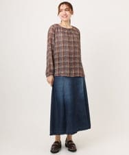 OLHJD03119 eur3(エウルキューブ) 【WEB先行販売】【大きいサイズ/洗える】パネル切り替えデニムスカート ネイビー