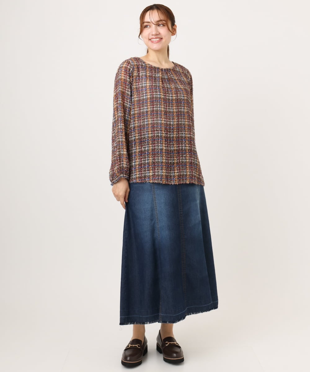 OLHJD03119 eur3(エウルキューブ) 【WEB先行販売】【大きいサイズ/洗える】パネル切り替えデニムスカート ネイビー