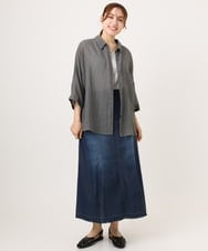 OLHJD03119 eur3(エウルキューブ) 【WEB先行販売】【大きいサイズ/洗える】パネル切り替えデニムスカート ネイビー