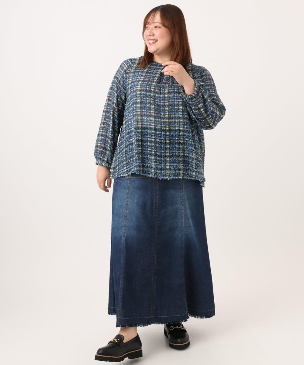 OLHJD03119 eur3(エウルキューブ) 【WEB先行販売】【大きいサイズ/洗える】パネル切り替えデニムスカート ネイビー