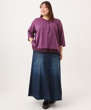 OLHJD03119 eur3(エウルキューブ) 【WEB先行販売】【大きいサイズ/洗える】パネル切り替えデニムスカート ネイビー