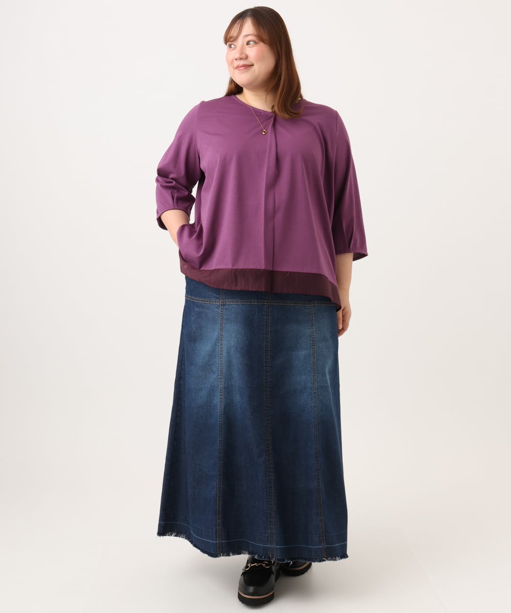 OLHJD03119 eur3(エウルキューブ) 【WEB先行販売】【大きいサイズ/洗える】パネル切り替えデニムスカート ネイビー