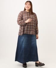 OLHJD03119 eur3(エウルキューブ) 【WEB先行販売】【大きいサイズ/洗える】パネル切り替えデニムスカート ネイビー