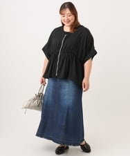 OLHJD03119 eur3(エウルキューブ) 【WEB先行販売】【大きいサイズ/洗える】パネル切り替えデニムスカート ネイビー