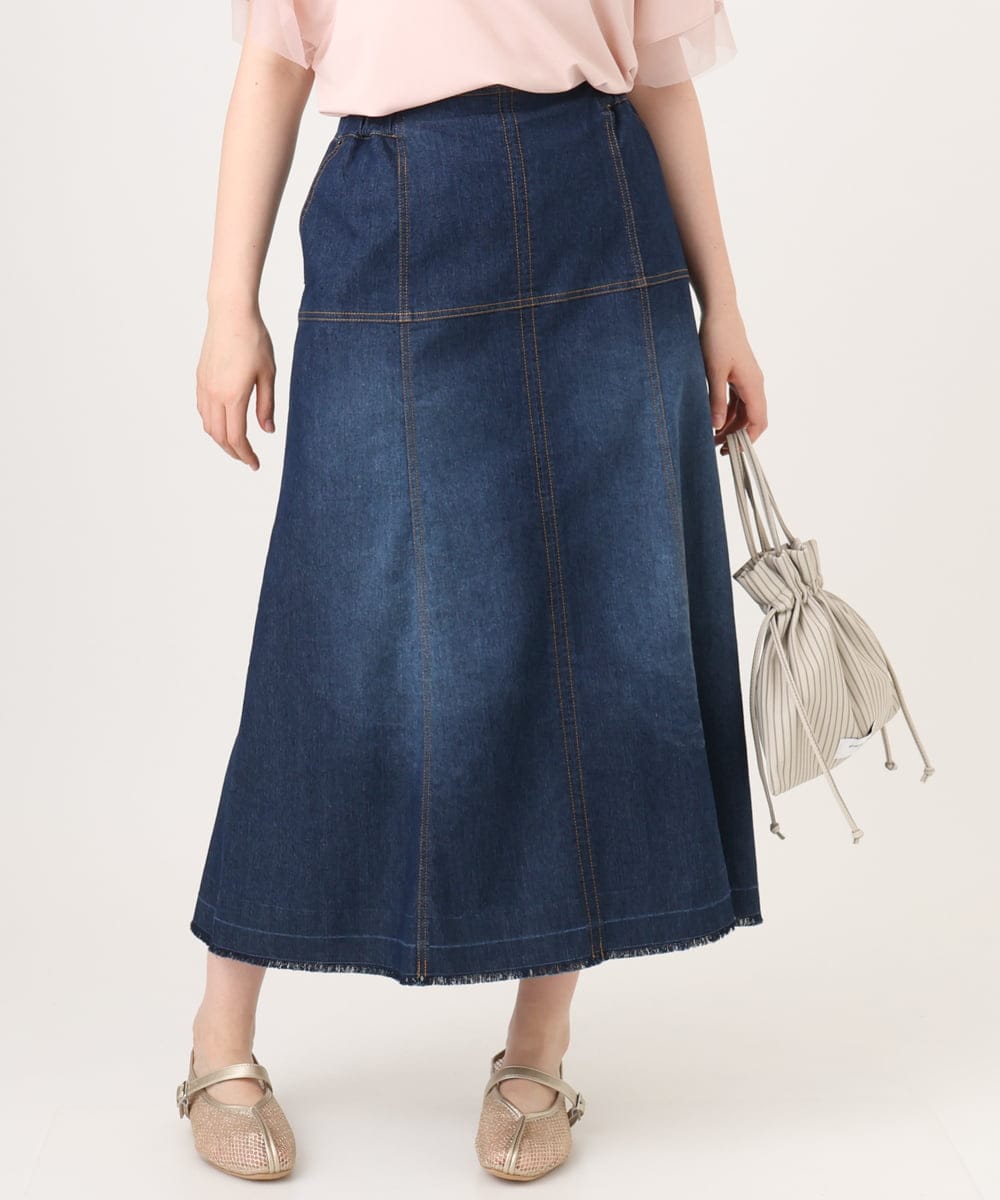 OLHJD03119 eur3(エウルキューブ) 【WEB先行販売】【大きいサイズ/洗える】パネル切り替えデニムスカート ネイビー