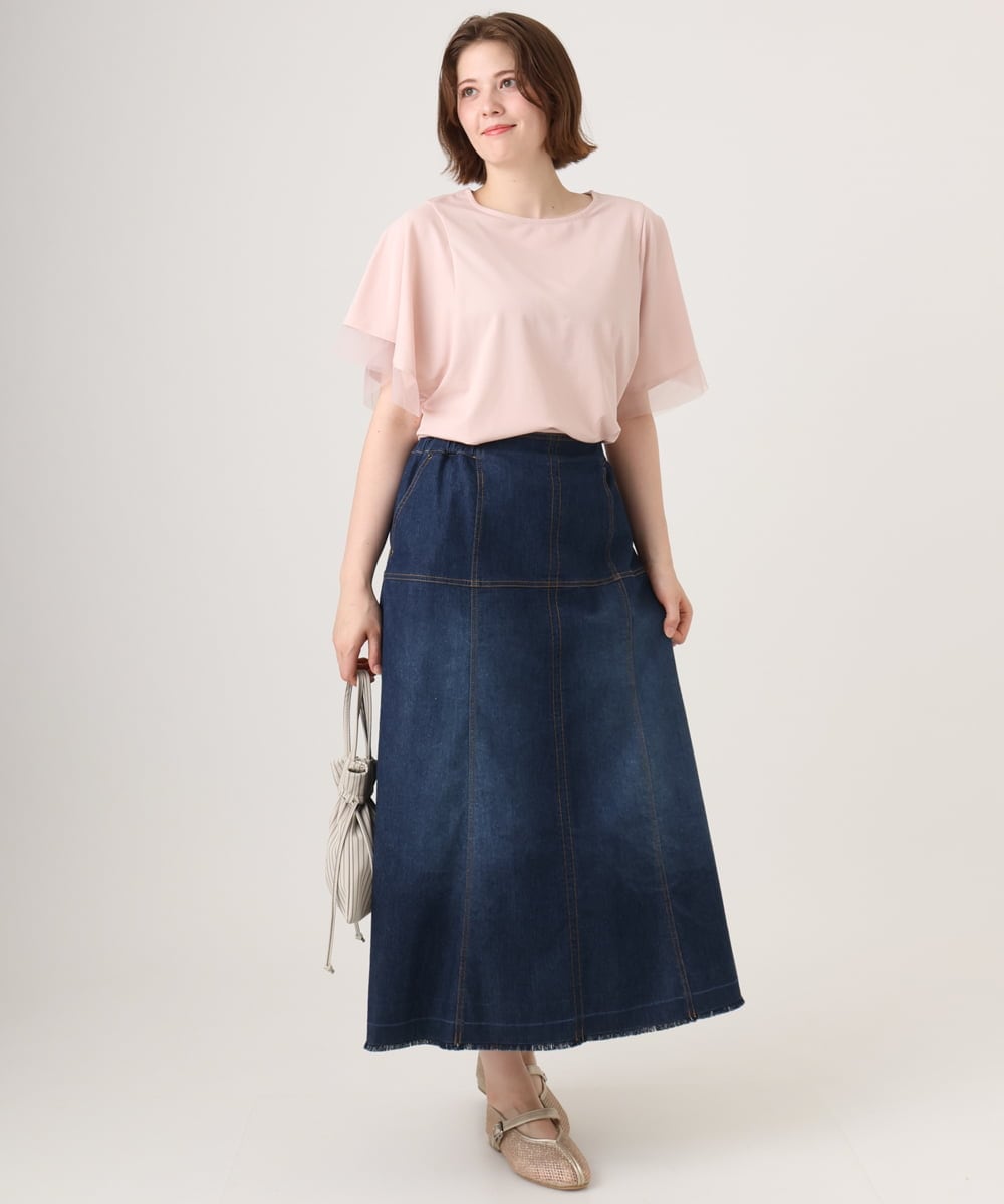 OLHJD03119 eur3(エウルキューブ) 【WEB先行販売】【大きいサイズ/洗える】パネル切り替えデニムスカート ネイビー