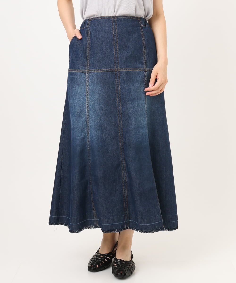 OLHJD03119 eur3(エウルキューブ) 【WEB先行販売】【大きいサイズ/洗える】パネル切り替えデニムスカート ネイビー