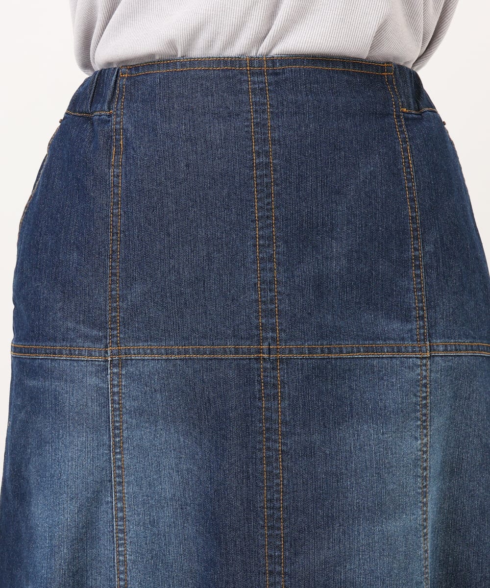 OLHJD03119 eur3(エウルキューブ) 【WEB先行販売】【大きいサイズ/洗える】パネル切り替えデニムスカート ネイビー