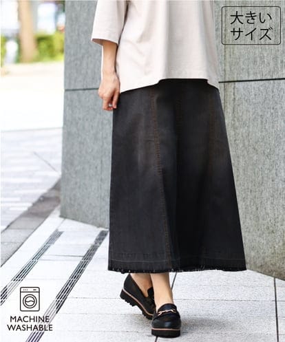 OLHJD03119 eur3 【WEB先行販売】【大きいサイズ/洗える】パネル切り替えデニムスカート