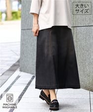 OLHJD03119 eur3(エウルキューブ) 【WEB先行販売】【大きいサイズ/洗える】パネル切り替えデニムスカート ブラック