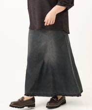 OLHJD03119 eur3(エウルキューブ) 【WEB先行販売】【大きいサイズ/洗える】パネル切り替えデニムスカート ブラック