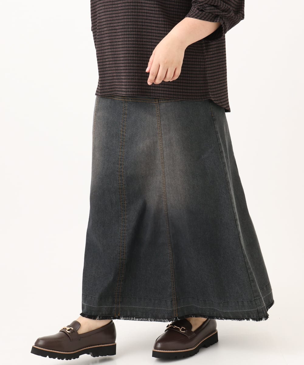 OLHJD03119 eur3(エウルキューブ) 【WEB先行販売】【大きいサイズ/洗える】パネル切り替えデニムスカート ブラック