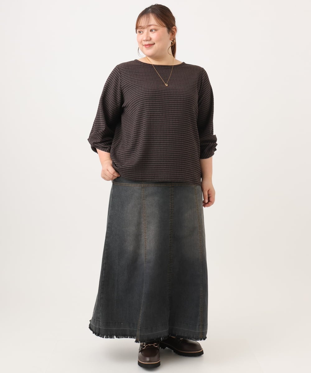 OLHJD03119 eur3(エウルキューブ) 【WEB先行販売】【大きいサイズ/洗える】パネル切り替えデニムスカート ブラック