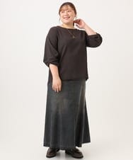 OLHJD03119 eur3(エウルキューブ) 【WEB先行販売】【大きいサイズ/洗える】パネル切り替えデニムスカート ブラック