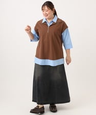 OLHJD03119 eur3(エウルキューブ) 【WEB先行販売】【大きいサイズ/洗える】パネル切り替えデニムスカート ブラック