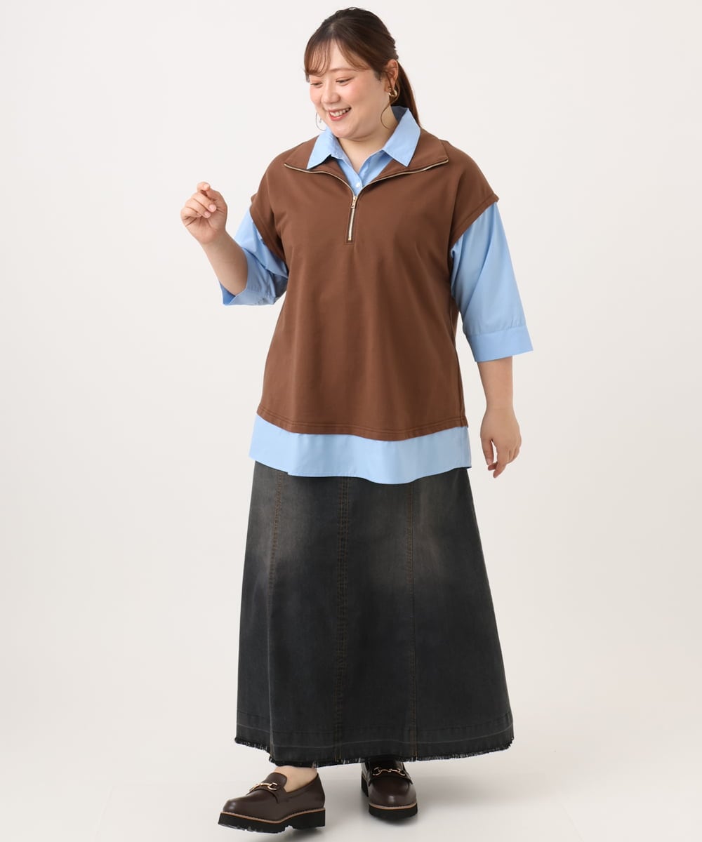 OLHJD03119 eur3(エウルキューブ) 【WEB先行販売】【大きいサイズ/洗える】パネル切り替えデニムスカート ブラック