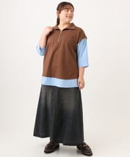 OLHJD03119 eur3(エウルキューブ) 【WEB先行販売】【大きいサイズ/洗える】パネル切り替えデニムスカート ブラック