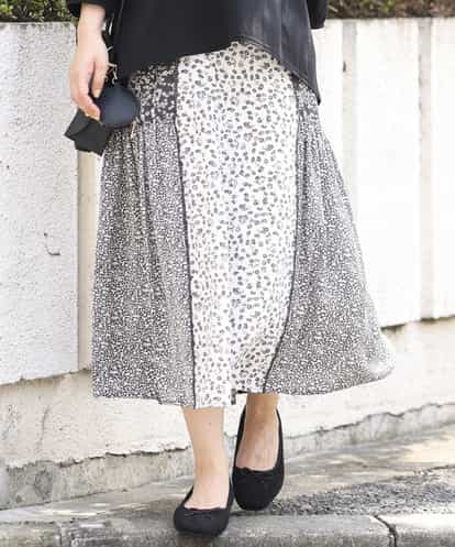 OLHJM01090 eur3 【大きいサイズ】パッチワークフラワープリントスカート