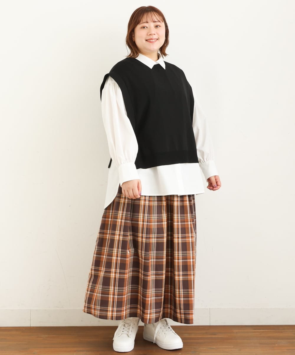 OLHJP02110 eur3(エウルキューブ) 【大きいサイズ/11号サイズあり】マドラスチェックスカート ブラウン(87)
