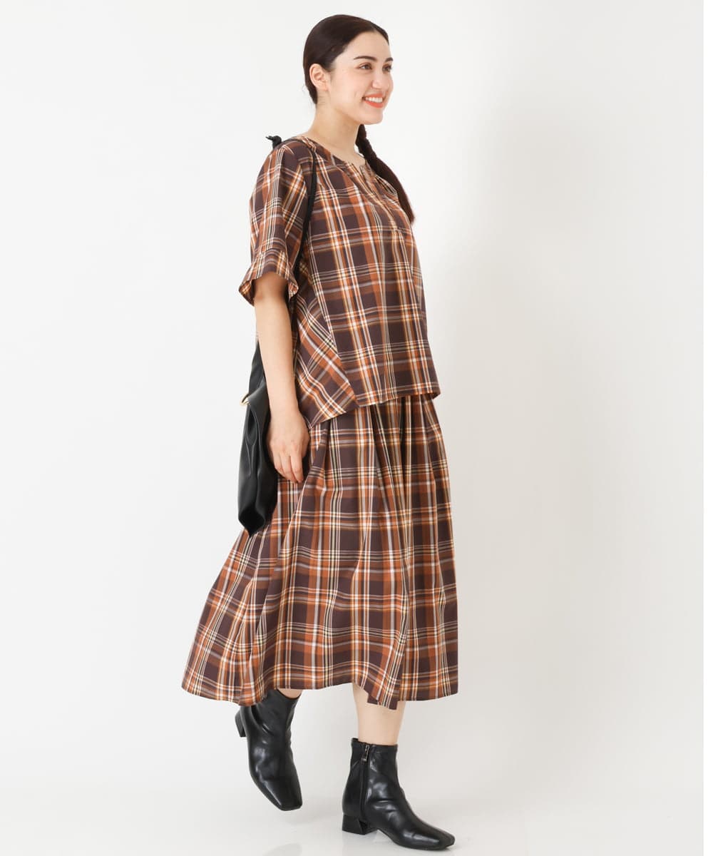 OLHJP02110 eur3(エウルキューブ) 【大きいサイズ/11号サイズあり】マドラスチェックスカート ブラウン(87)
