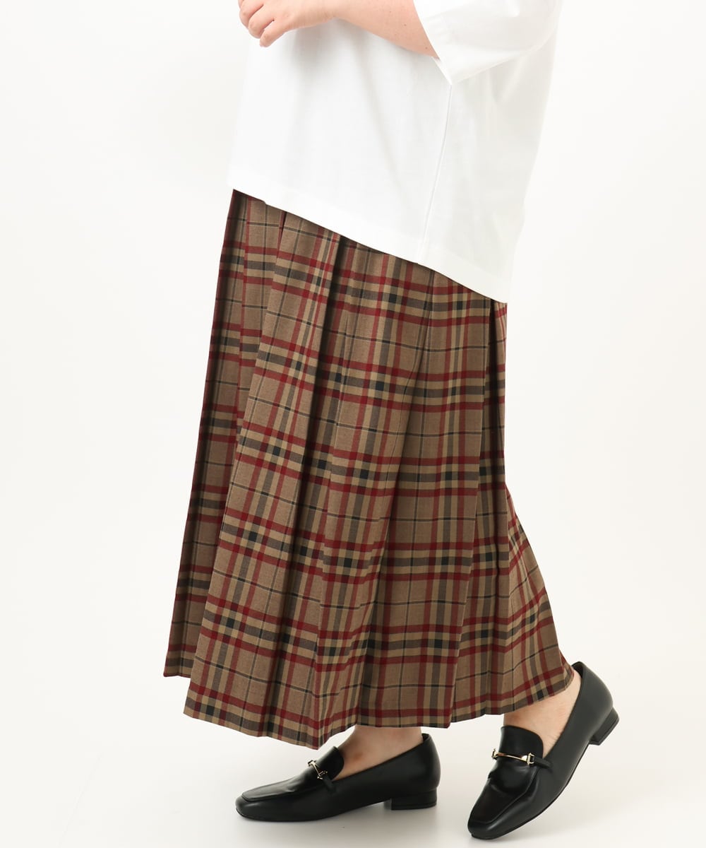 OLHKA02129 eur3(エウルキューブ) 【WEB先行販売】【大きいサイズ】ワイドプリーツスカート モカ(84)