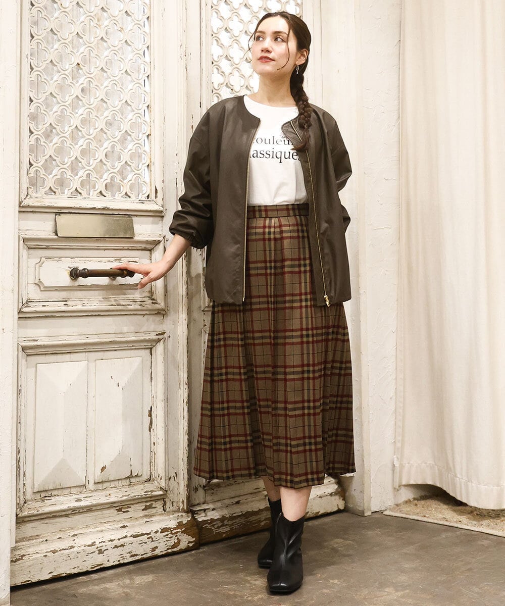 OLHKA02129 eur3(エウルキューブ) 【WEB先行販売】【大きいサイズ】ワイドプリーツスカート モカ(84)