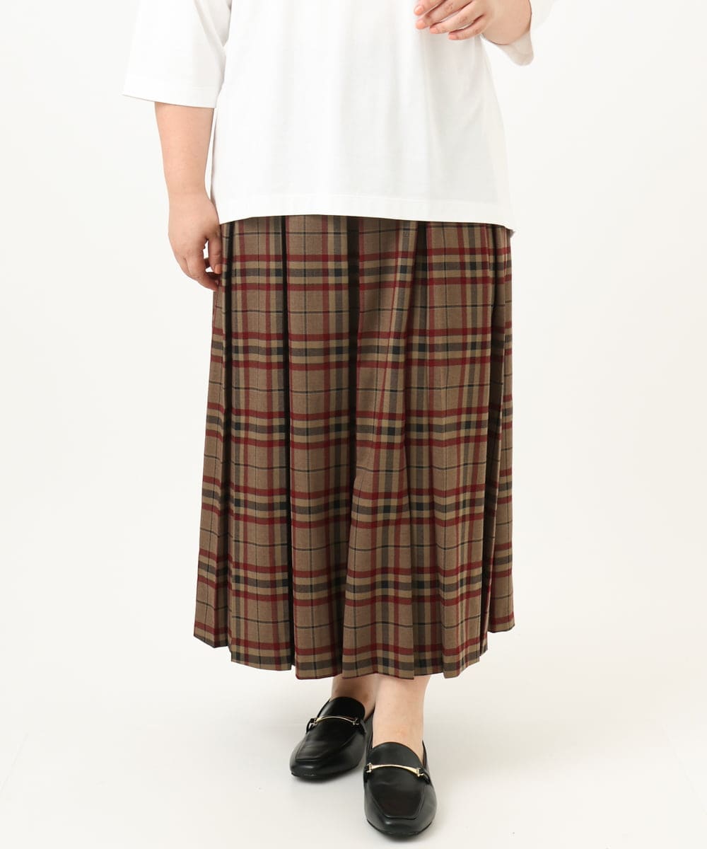 OLHKA02129 eur3(エウルキューブ) 【WEB先行販売】【大きいサイズ】ワイドプリーツスカート モカ(84)