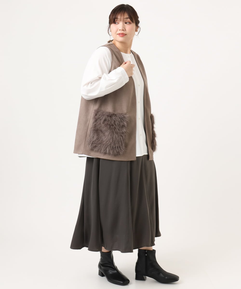OLHKA03119 eur3(エウルキューブ) 【WEB先行販売】【大きいサイズ】サテンマーメイドスカート ダークグレー(93)