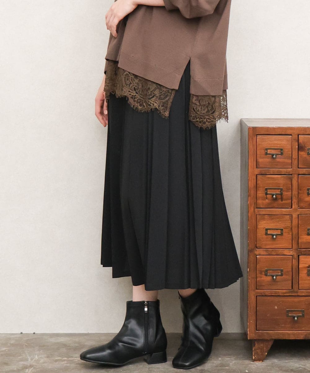 OLHKD01099 eur3(エウルキューブ) 【大きいサイズ】ジョーゼットプリーツスカート ブラック