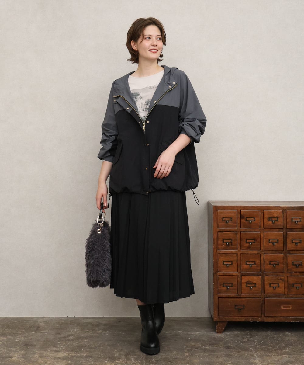 OLHKD01099 eur3(エウルキューブ) 【大きいサイズ】ジョーゼットプリーツスカート ブラック