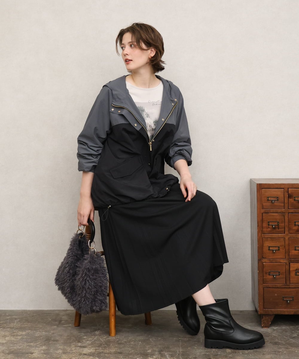 OLHKD01099 eur3(エウルキューブ) 【大きいサイズ】ジョーゼットプリーツスカート ブラック
