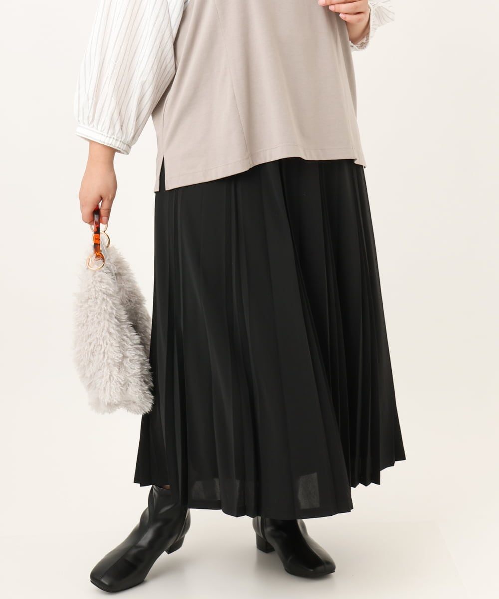 OLHKD01099 eur3(エウルキューブ) 【大きいサイズ】ジョーゼットプリーツスカート ブラック