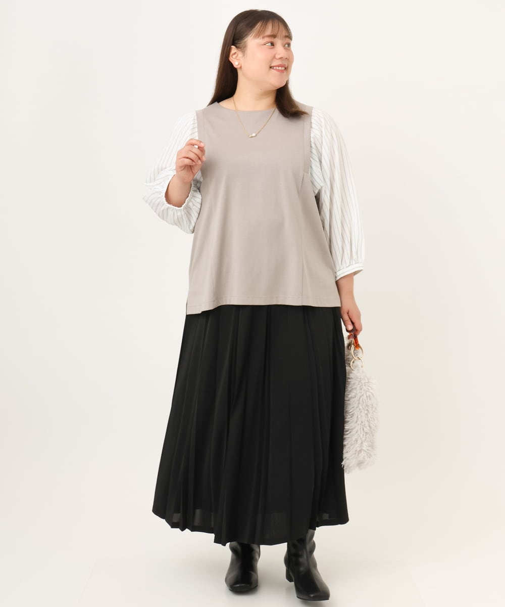 OLHKD01099 eur3(エウルキューブ) 【大きいサイズ】ジョーゼットプリーツスカート ブラック