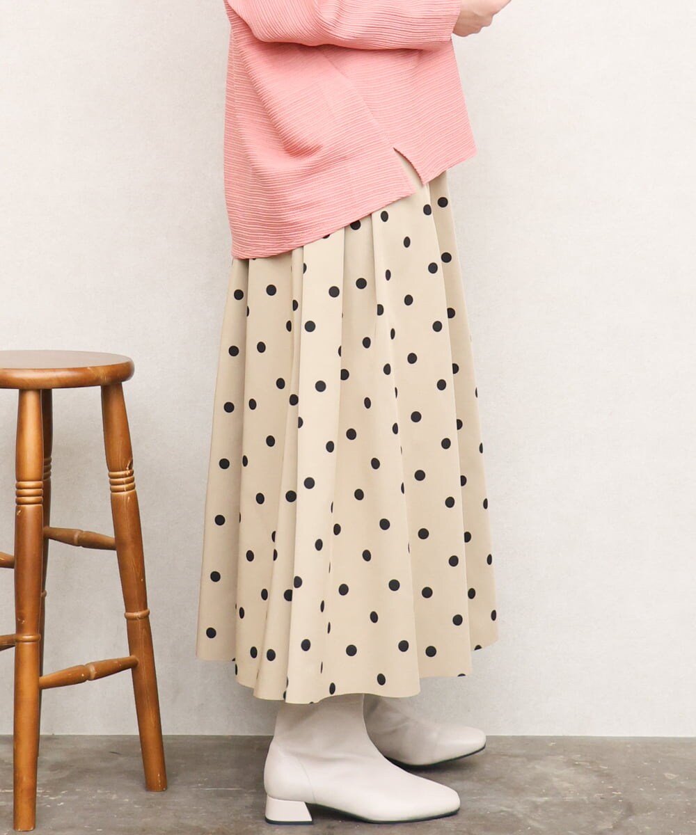 OLHKD09129 eur3(エウルキューブ) 【WEB先行販売】【大きいサイズ】ドットプリントリバーシブルスカート ベージュ